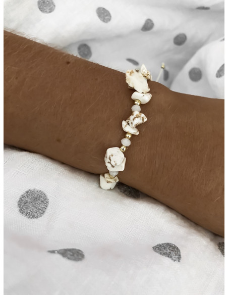 Bracelet en pierre naturelle blanche marbrée