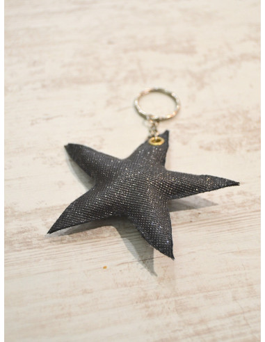 Porte clé étoile "STAR" - Simili-cuir pailleté gris anthracite