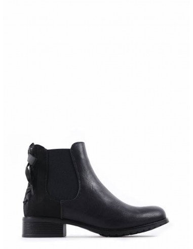 Bottines chelsea noir femme cuir suedine tissu suedé avec ruban petit talon plate bottines noires fine tendance avec ruban noire