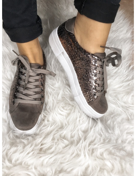 VENTE FLASH ! Baskets femme plateforme, nacrées effet python craquelé