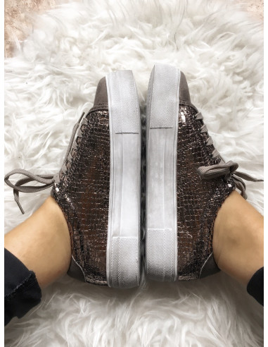 VENTE FLASH ! Baskets femme plateforme, nacrées effet python craquelé