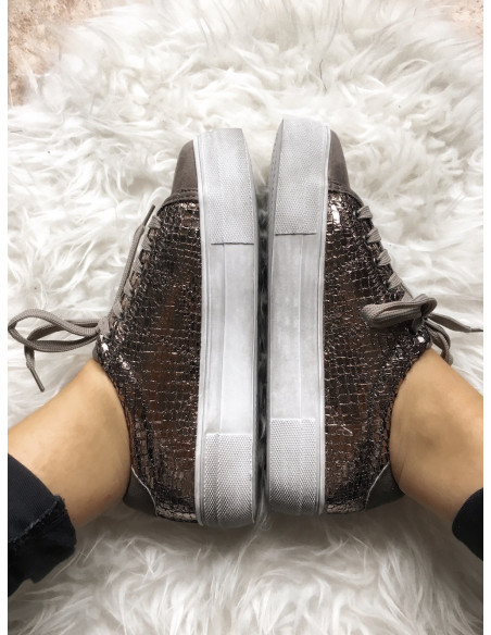 VENTE FLASH ! Baskets femme plateforme, nacrées effet python craquelé