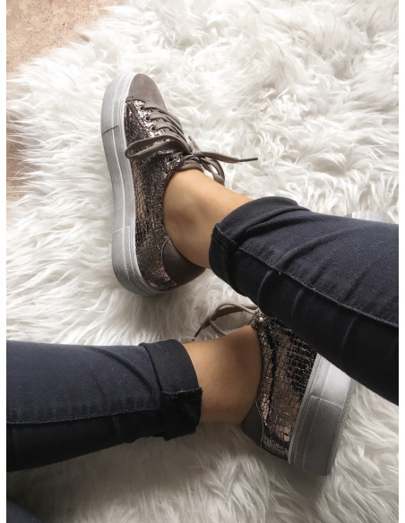 copy of Baskets femme plateforme, nacrées effet python craquelé