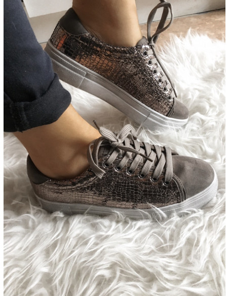 VENTE FLASH ! Baskets femme plateforme, nacrées effet python craquelé