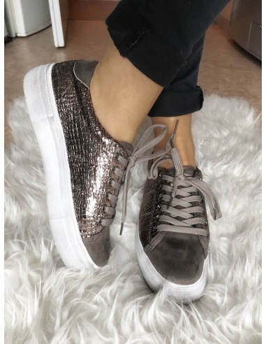 VENTE FLASH ! Baskets femme plateforme, nacrées effet python craquelé