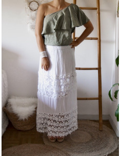 JUPE LONGUE BOHÈME CHIC JUPE LONGUE DENTELLE BLANCHE FLUIDE MACRAMÉ MARIAGE ÉTÉ 2
