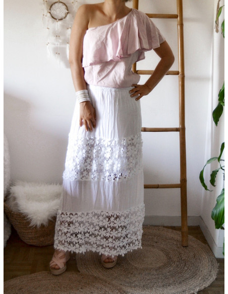 JUPE LONGUE BOHÈME CHIC JUPE LONGUE DENTELLE BLANCHE FLUIDE MACRAMÉ MARIAGE ÉTÉ