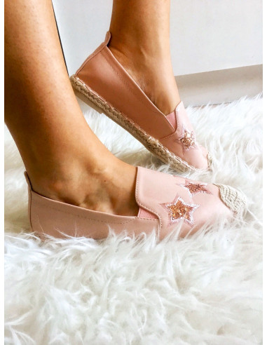 Espadrilles étoiles en paillettes espadrille corde plate etoiles pailletées rose pale poudrée pour femme Espadrilles étoiles en paillettes espadrille corde plate etoiles pailletées rose pale poudrée pour femme