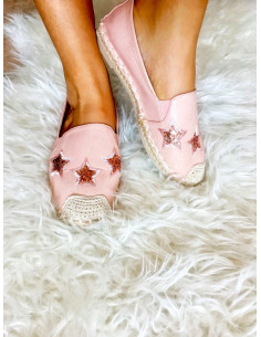Espadrilles étoiles en paillettes espadrille corde plate etoiles pailletées rose pale poudrée pour femme 2