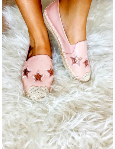 Espadrilles étoiles en paillettes espadrille corde plate etoiles pailletées rose pale poudrée pour femme Espadrilles étoiles en paillettes espadrille corde plate etoiles pailletées rose pale poudrée pour femme