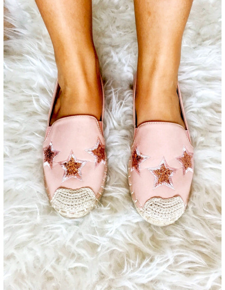 Espadrilles étoiles en paillettes espadrille corde plate etoiles pailletées rose pale poudrée pour femme Espadrilles étoiles en paillettes espadrille corde plate etoiles pailletées rose pale poudrée pour femme