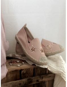 Espadrilles étoiles en paillettes espadrille corde plate etoiles pailletées rose pale poudrée pour femme