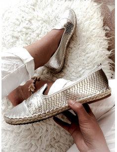 Espadrilles effet python nacrées espadrille corde plate serpent argent espadrilles pour femme grises
