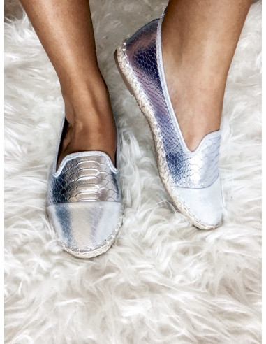 Espadrilles effet python nacrées espadrille corde plate serpent argent espadrilles pour femme grises