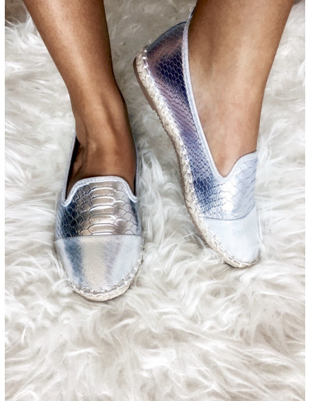 Espadrilles effet python nacrées espadrille corde plate serpent argent espadrilles pour femme grises