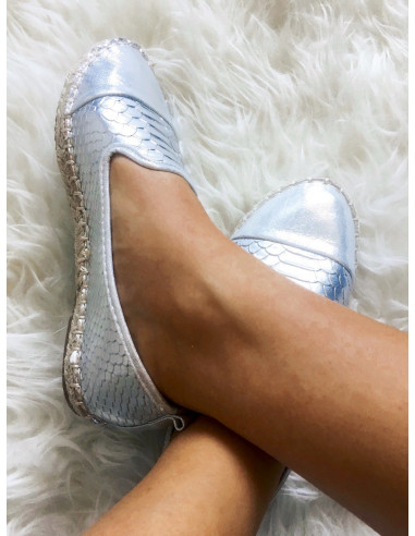Espadrilles effet python nacrées espadrille corde plate serpent argent espadrilles pour femme grises