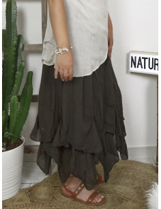 JUPE LONGUE BOHÈME CHIC EN COTON FLUIDE MADE IN ITALY MARRON FONCÉE CHOCOLAT VOLUMINEUSE BOULE 2