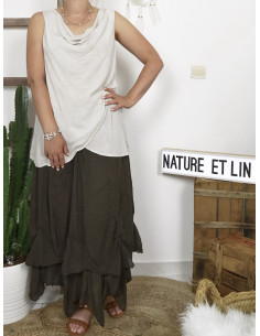 JUPE LONGUE BOHÈME CHIC EN COTON FLUIDE MADE IN ITALY MARRON FONCÉE CHOCOLAT VOLUMINEUSE BOULE