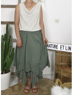 JUPE LONGUE BOHÈME CHIC EN COTON FLUIDE MADE IN ITALY KAKI VOLUMINEUSE BOULE 2