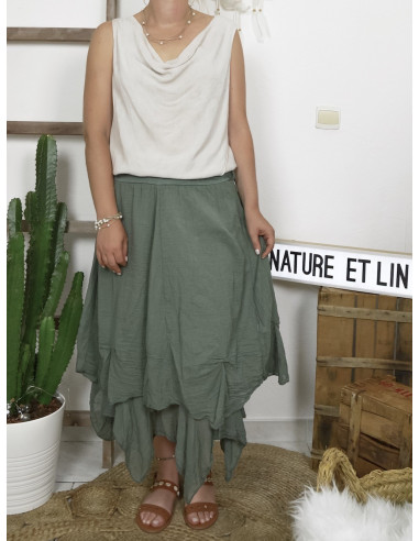 JUPE LONGUE BOHÈME CHIC EN COTON FLUIDE MADE IN ITALY KAKI VOLUMINEUSE BOULE JUPE LONGUE BOHÈME CHIC EN COTON FLUIDE MADE IN ITALY KAKI VOLUMINEUSE BOULE