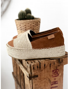 Espadrilles plate forme semelle épaisse compensée en corde suédine marron femme 2