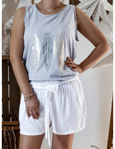 SHORT FEMME FLUIDE UNI BLANC CEINTURE RUBAN NOEUD 100 % TENCEL MADE IN ITALY SHORT FEMME FLUIDE UNI BLANC CEINTURE RUBAN NOEUD 100 % TENCEL MADE IN ITALY