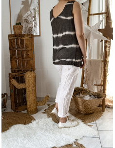 Débardeur tie and dye en lin top pour femme made in italy maille marron 2