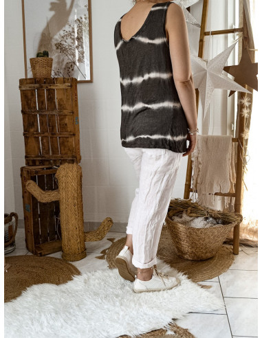 Débardeur tie and dye en lin top pour femme made in italy maille marron