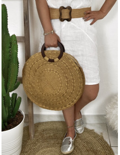 Grand sac panier rond anse ronde rigide marron