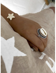 bague coquillage argent cauri blanc 2