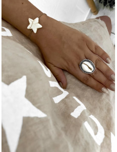 bague coquillage argent cauri blanc