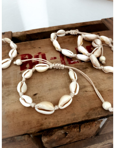 bracelet coquillages cauris poignet cheville blanc
