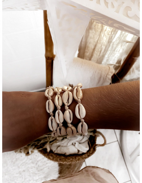 bracelet coquillages cauris poignet cheville blanc