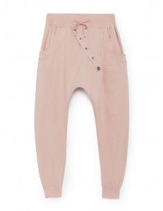 Pantalon de jogging pour femme en coton rose pale poudré coupe sarouel avec bouton survêtement chic made in italy 2