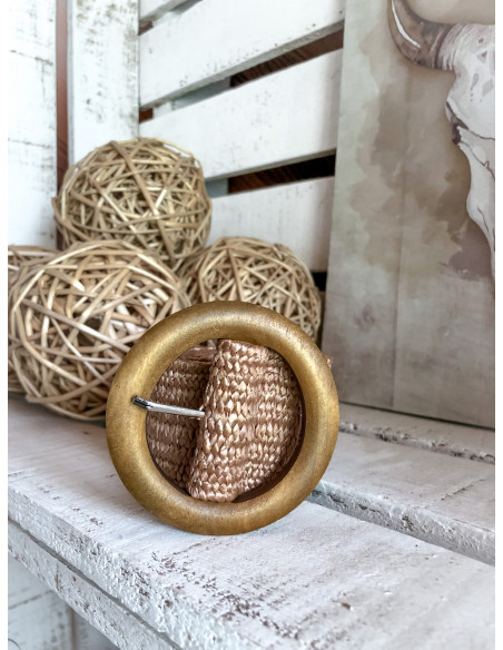 Ceinture large boucle ronde en bois - Marron