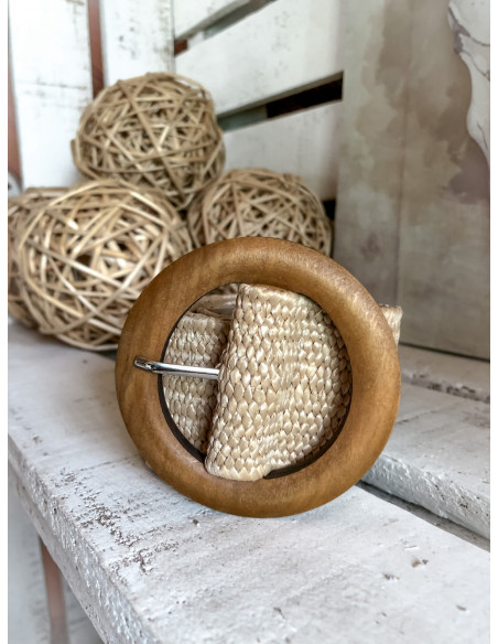 Ceinture large boucle ronde en bois - Naturelle
