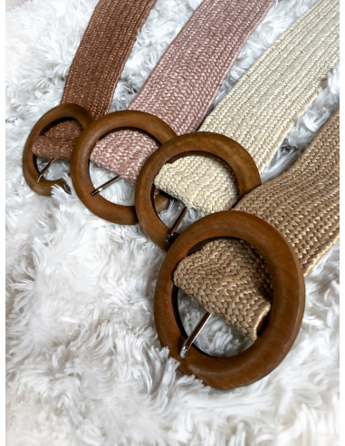 Ceinture large boucle ronde en bois - Naturelle