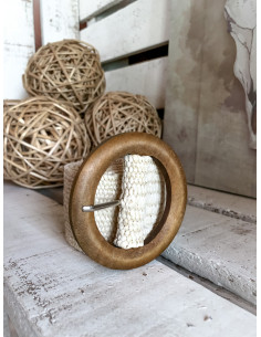 Ceinture large boucle ronde en bois - Beige clair