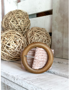 Ceinture large boucle ronde en bois - Rose pale poudré