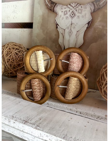 Ceinture large boucle ronde en bois - Rose pale poudré