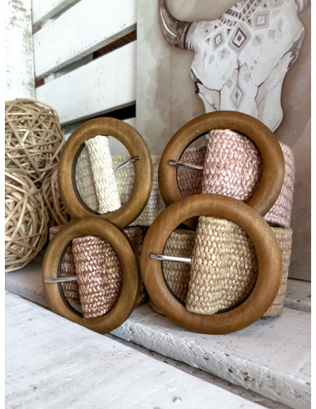 Ceinture large boucle ronde en bois - Rose pale poudré