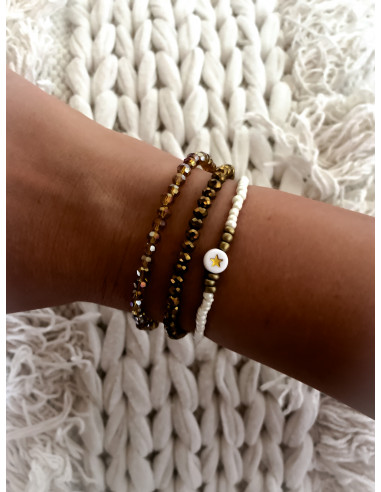 Bracelet élastique avec perle cristal marron chromé - Style bohème chic | Bracelet fin pour une allure tendance