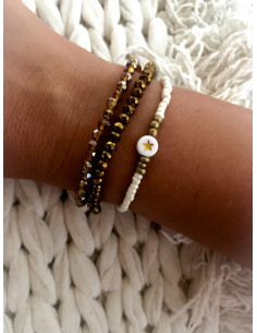 Bracelet élastique avec perle cristal marron chromé - Style bohème chic | Bracelet polyvalent pour une allure tendance 2