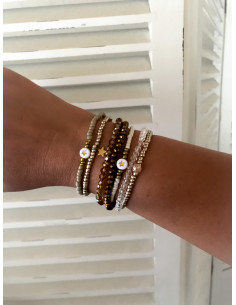 Bracelet élastique avec perle cristal marron transparent - Style bohème chic | Bracelet polyvalent et élégant 2
