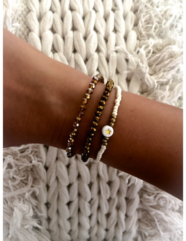 Bracelet élastique avec perle cristal marron transparent - Style bohème chic | Bracelet polyvalent et élégant