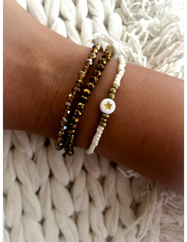 Bracelet élastique avec perle cristal marron transparent - Style bohème chic | Bracelet polyvalent et élégant