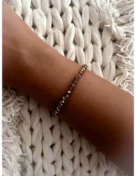 Bracelet élastique avec perle cristal marron transparent - Style bohème chic | Bracelet polyvalent et élégant