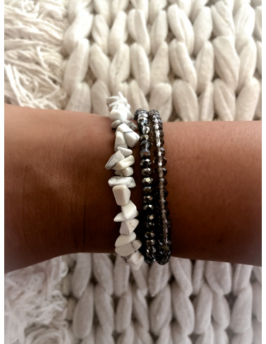 Bracelet élastique avec perle de cristal gris chromé - Style bohème chic | Bijou polyvalent pour une allure tendance