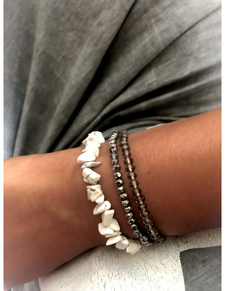 Bracelet élastique avec perle de cristal gris chromé - Style bohème chic | Bijou polyvalent pour une allure tendance