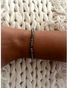 Bracelet élastique avec perle de cristal gris chromé - Style bohème chic | Bijou polyvalent pour une allure tendance